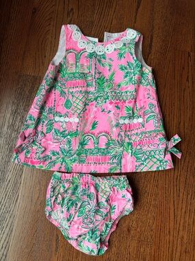 Like new 12-18 months Lilly Pulitzer Pastel Pink and Mint Top with diaper cover